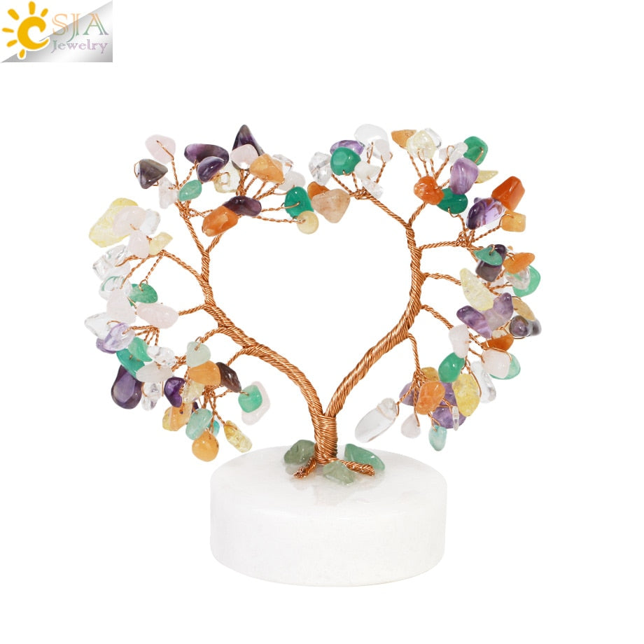 Arbre 7 Chakras à Pierres Attire Argent en Cristal Naturel