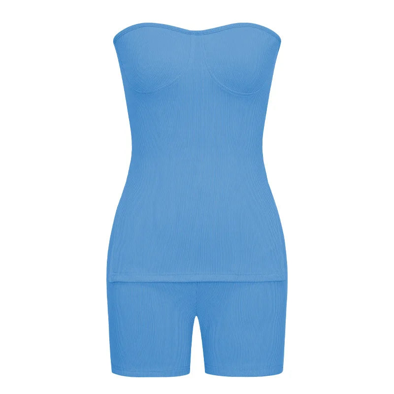 Two Piece Summer Outfits Women 2024 Fashion Sleeveless Top & Solid Shorts Y2k Casual Versatile Knit Suit for Female Streetwear