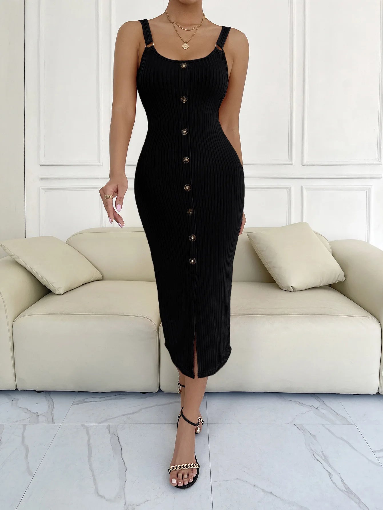 2025Summer European And American Suspender Dress Slim And Sexy Knitted Slit One-step Skirt vestidos largos Elegant Sexy Outfits1