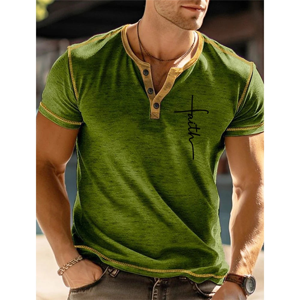 T-shirt Henley à Manches Courtes