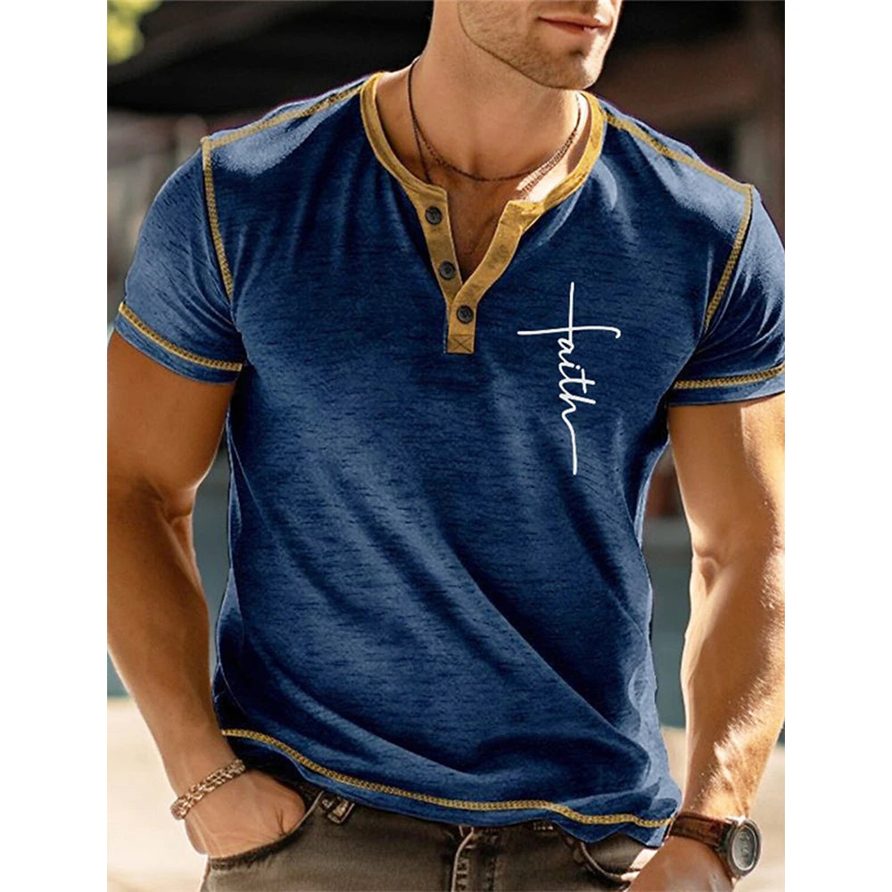 T-shirt Henley à Manches Courtes