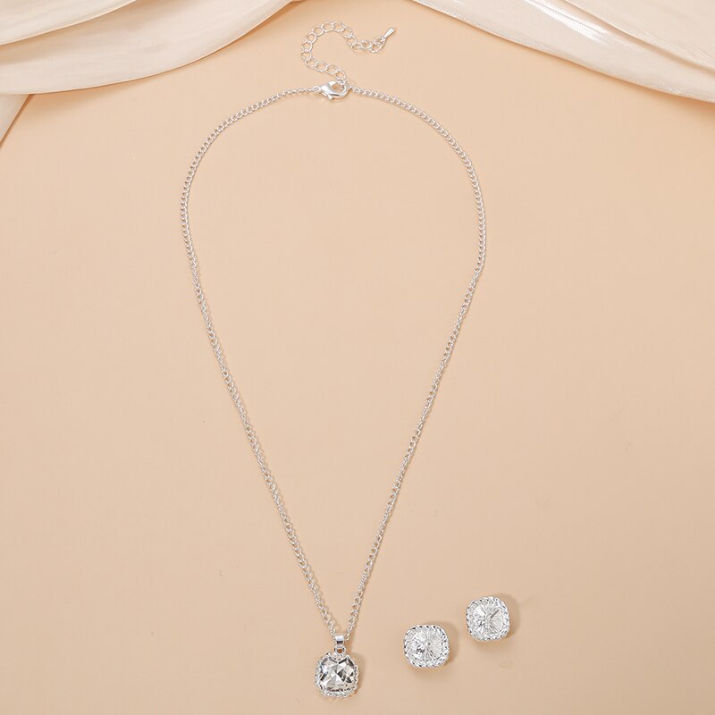 Parure Femme Collier Boucle d'Oreille Argenté