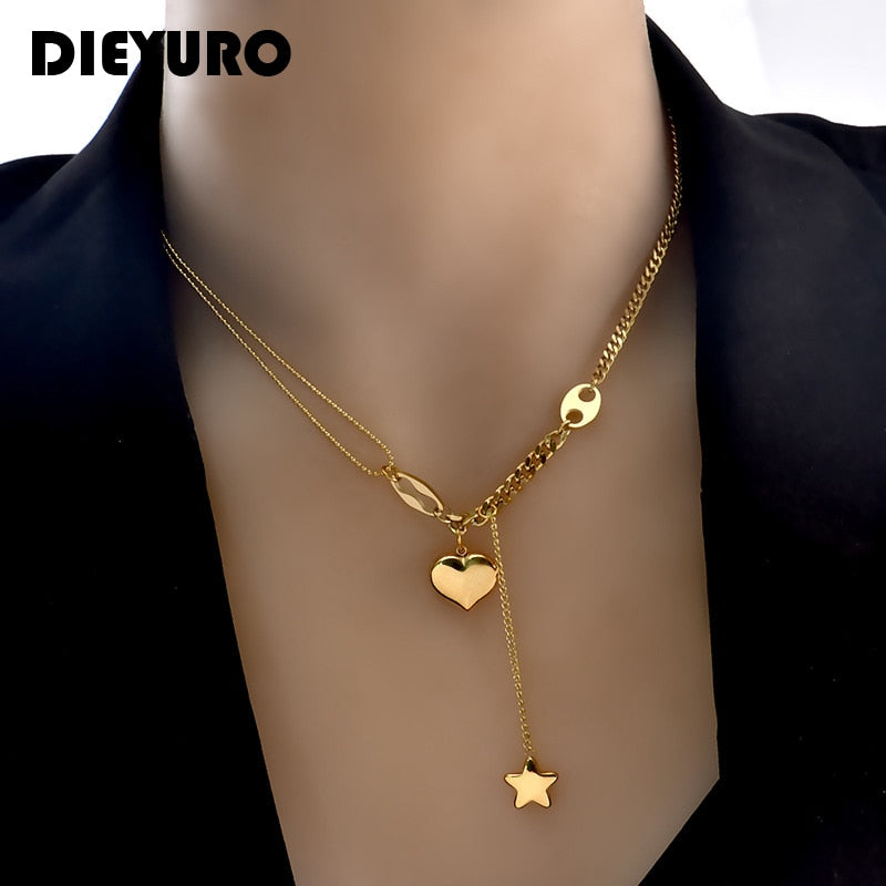 Colliers Pendentif Cœur Étoile Chaîne