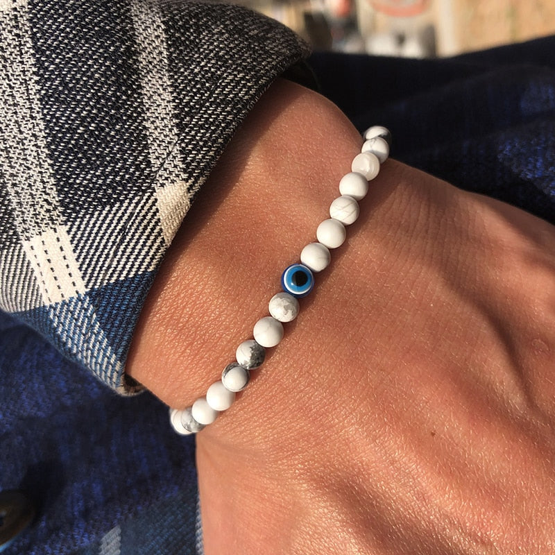 Bracelet Perles Contre le Mauvais œil Pierre Naturelle 4 mm
