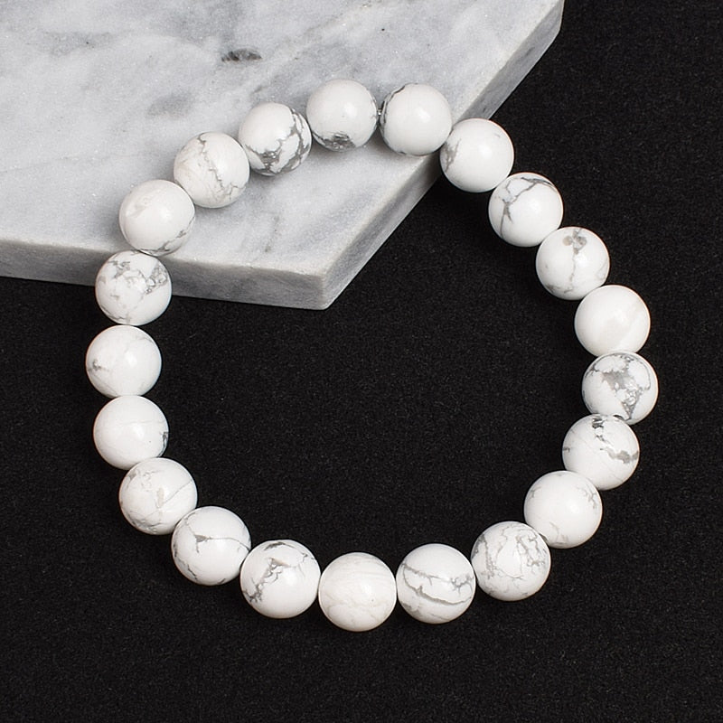 Natural White Howlite Bracelet Turquoises Round Stone Beads Bracelets 4 6 8 10 12 MM Size Options Men Women Magnesite Jewelry