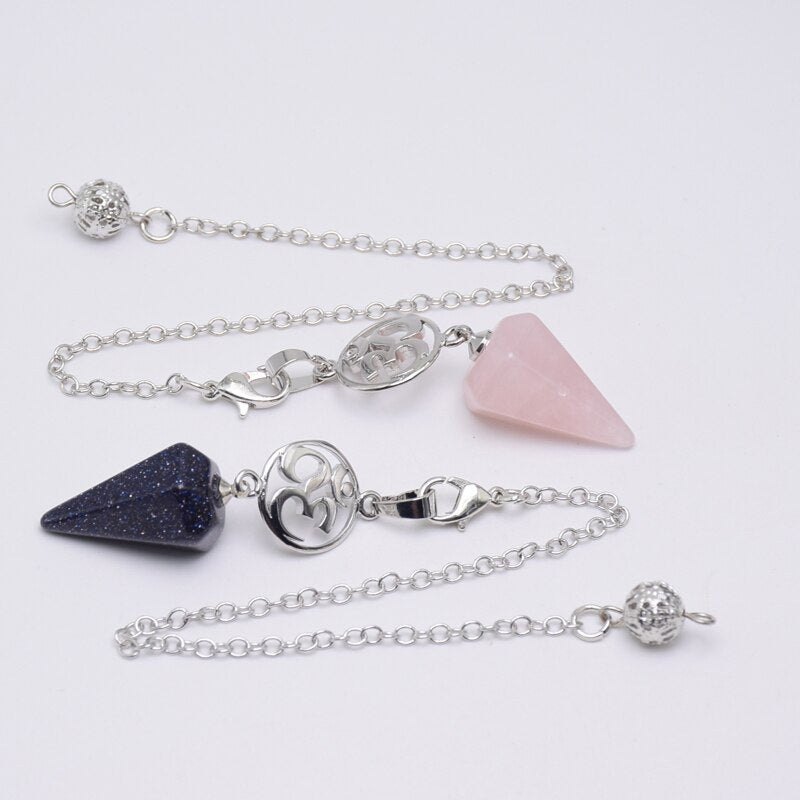 Natural Stone Crystal Pendulum for Dowsing Spiritual Pendulums Esoteric Healing Reiki Chakra Hexagonal Pointed Pendant Pendulos