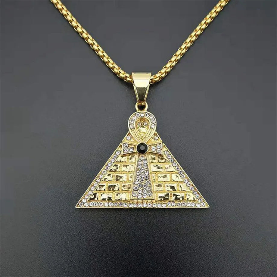 Collier Pendentif Pyramide Egyptienne Croix Ankh