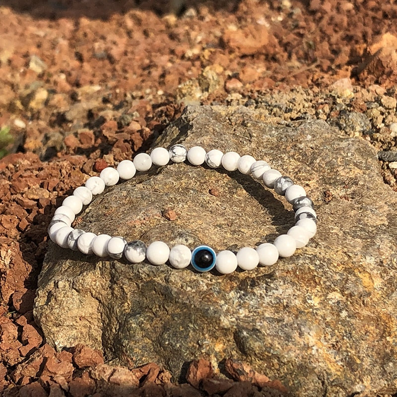 Bracelet Pierre Naturelle 4mm  Perles Evil Eye