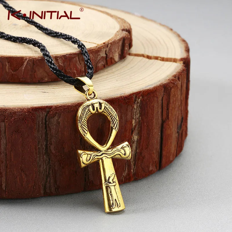 Kinitial Retro Charm Egyptian Ankh Key Of Life Pendant Necklace Fashion Cross Symbol Necklaces Vintage Hiphop Rope Chain Jewelry