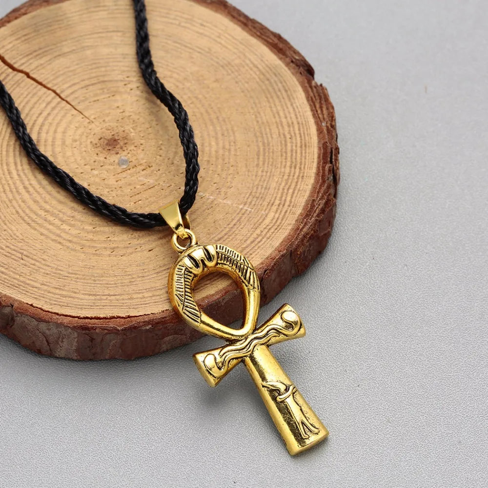 Kinitial Retro Charm Egyptian Ankh Key Of Life Pendant Necklace Fashion Cross Symbol Necklaces Vintage Hiphop Rope Chain Jewelry