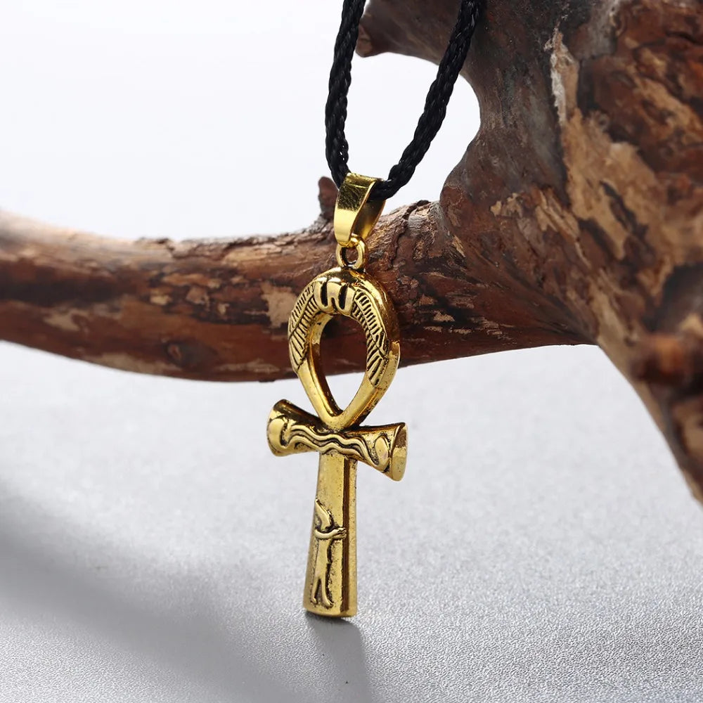 Kinitial Retro Charm Egyptian Ankh Key Of Life Pendant Necklace Fashion Cross Symbol Necklaces Vintage Hiphop Rope Chain Jewelry