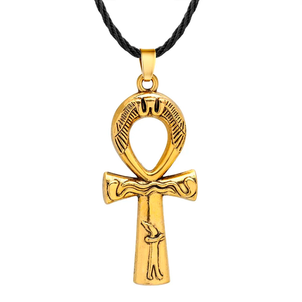 Kinitial Retro Charm Egyptian Ankh Key Of Life Pendant Necklace Fashion Cross Symbol Necklaces Vintage Hiphop Rope Chain Jewelry