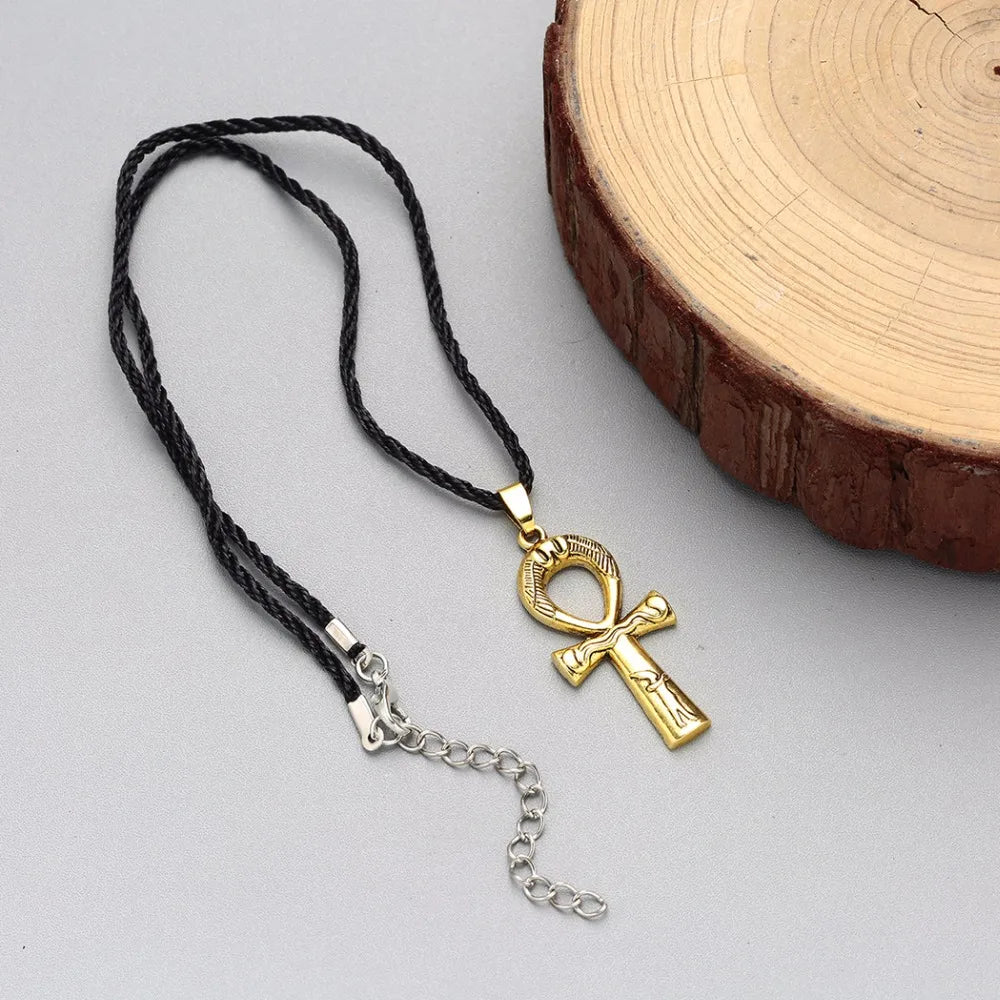 Kinitial Retro Charm Egyptian Ankh Key Of Life Pendant Necklace Fashion Cross Symbol Necklaces Vintage Hiphop Rope Chain Jewelry