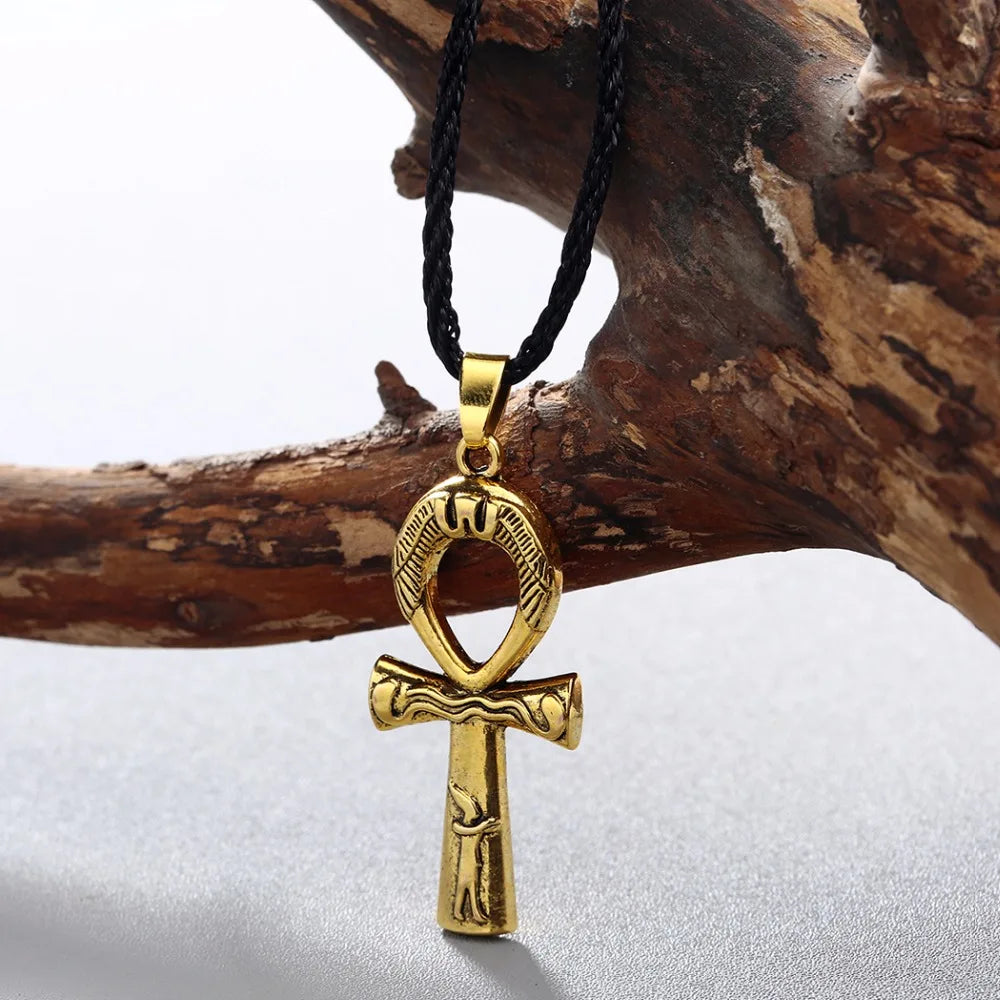 Kinitial Retro Charm Egyptian Ankh Key Of Life Pendant Necklace Fashion Cross Symbol Necklaces Vintage Hiphop Rope Chain Jewelry