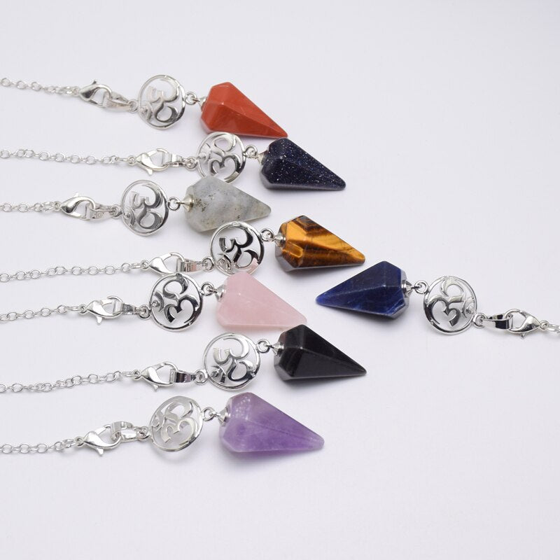 Natural Stone Crystal Pendulum for Dowsing Spiritual Pendulums Esoteric Healing Reiki Chakra Hexagonal Pointed Pendant Pendulos