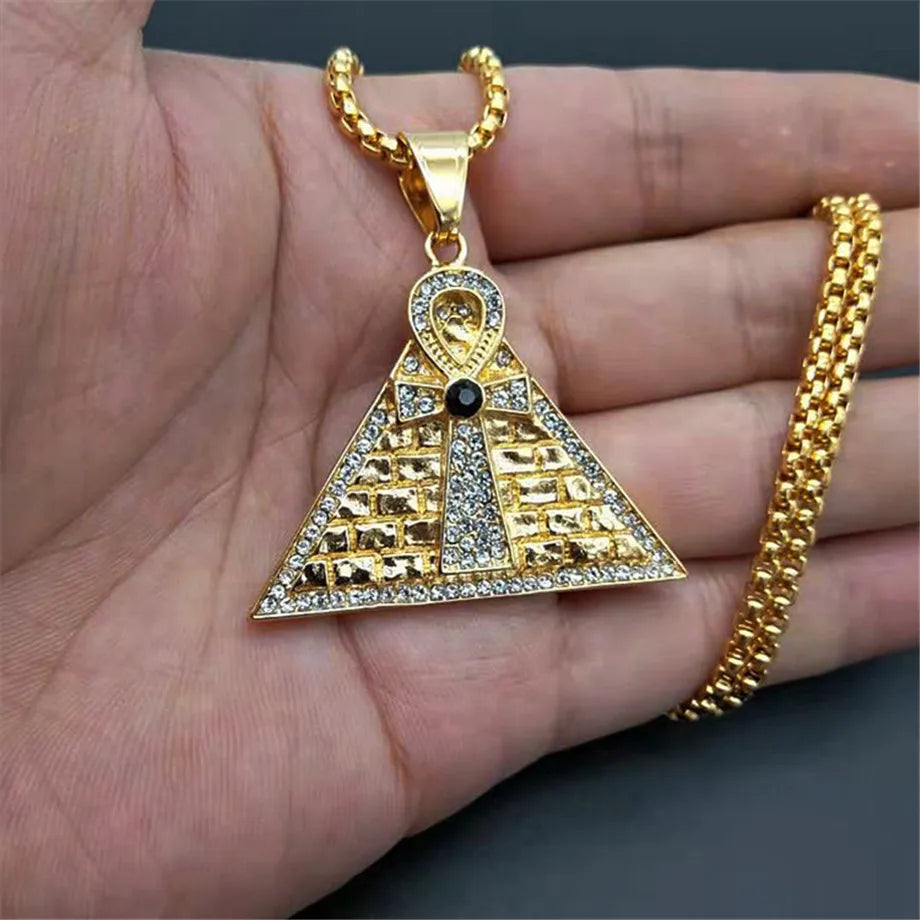 Collier Pendentif Pyramide Egyptienne Croix Ankh