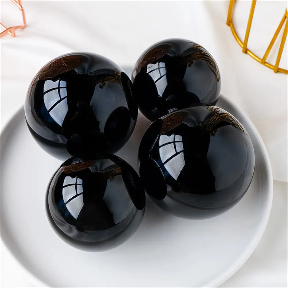 Natural Black Obsidian Sphere Healing Crystal Magic Ball Reiki Rock Stones feng shui Sphere Collectibles Home Decor Without Base