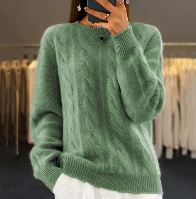 Women's Fashion Round Neck Solid Knit Upper Vintage Fried Dough Twists Pullover Sweater New Winter Female Casual Clothing