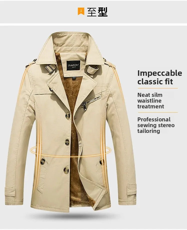 Men's Autumn Winter Jacket Thickened Pure Cotton Slim Fit Coat Long Length Korean Style plus Size Casual Outerwear