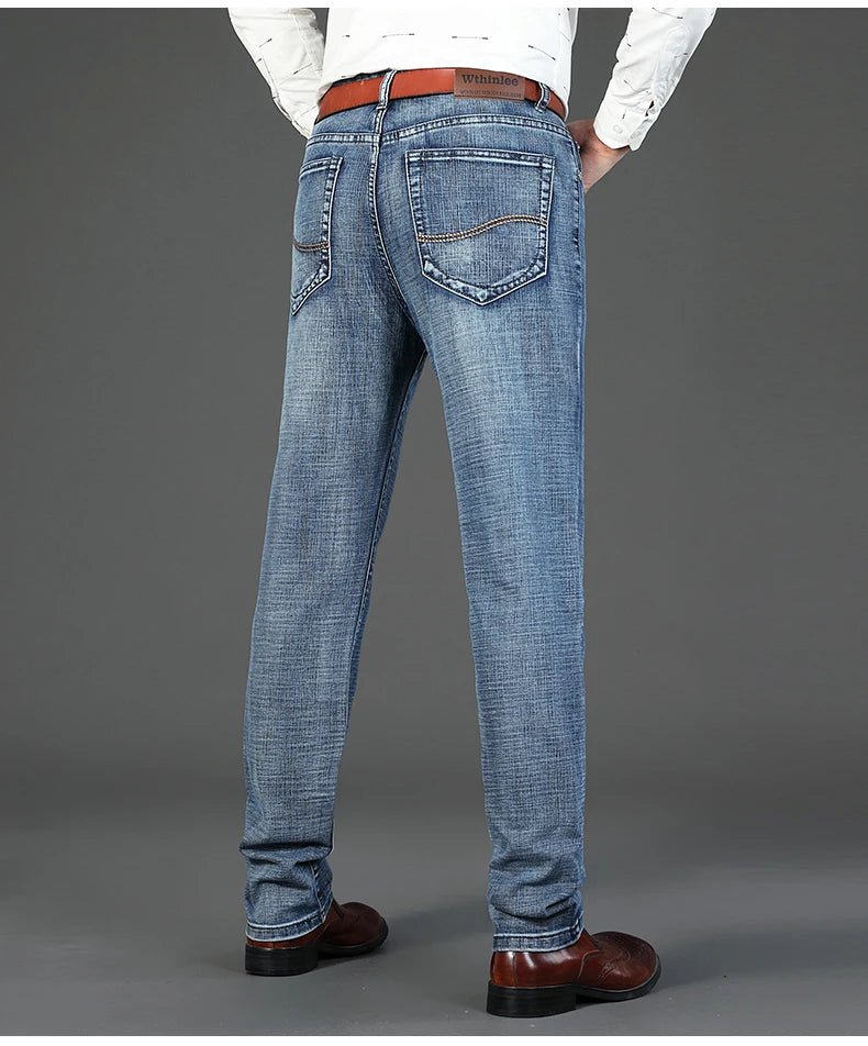 Wthinlee New Business Men's Jeans Casual Straight Stretch Fashion Classic Blue Black Work Denim Trousers Male Brand Clothing