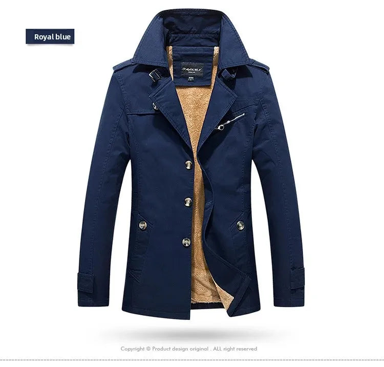 Men's Autumn Winter Jacket Thickened Pure Cotton Slim Fit Coat Long Length Korean Style plus Size Casual Outerwear