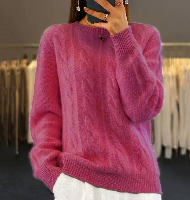 Women's Fashion Round Neck Solid Knit Upper Vintage Fried Dough Twists Pullover Sweater New Winter Female Casual Clothing