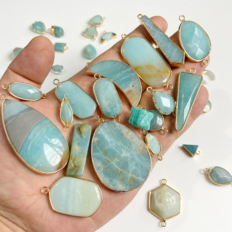 Natural Stone Amazonite Pendant Blue Semi-precious Pendants Connector Charm Make Jewelry Necklace Earring Accessories Finding