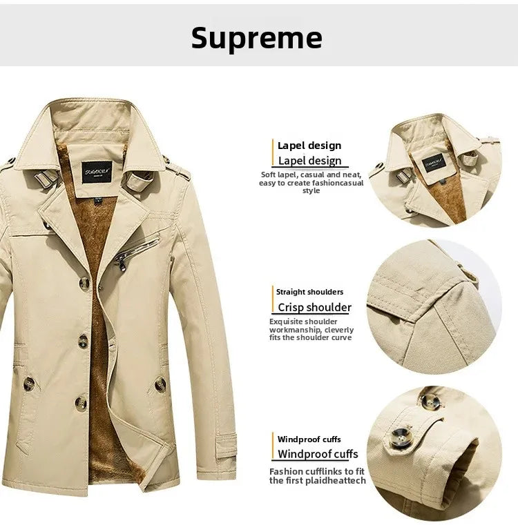Men's Autumn Winter Jacket Thickened Pure Cotton Slim Fit Coat Long Length Korean Style plus Size Casual Outerwear