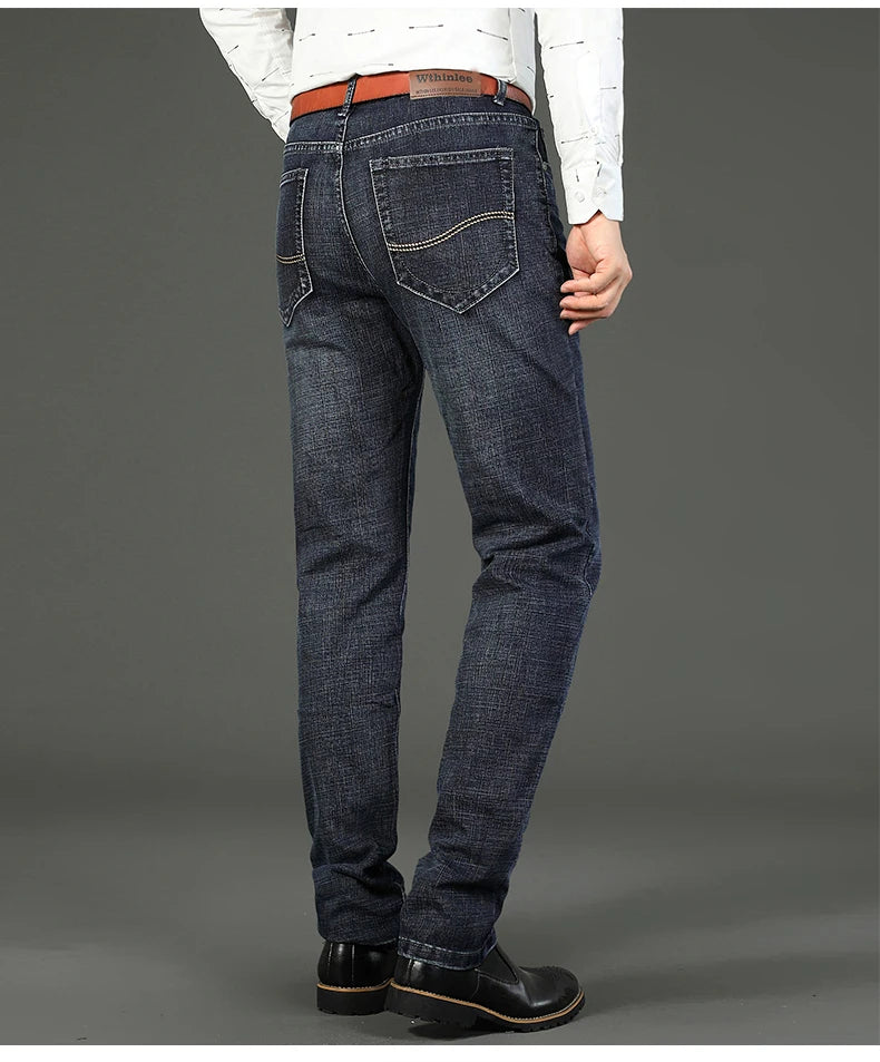 Wthinlee New Business Men's Jeans Casual Straight Stretch Fashion Classic Blue Black Work Denim Trousers Male Brand Clothing