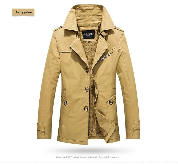 Men's Autumn Winter Jacket Thickened Pure Cotton Slim Fit Coat Long Length Korean Style plus Size Casual Outerwear