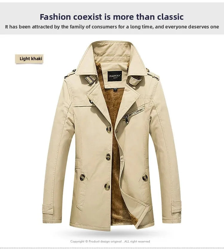Men's Autumn Winter Jacket Thickened Pure Cotton Slim Fit Coat Long Length Korean Style plus Size Casual Outerwear