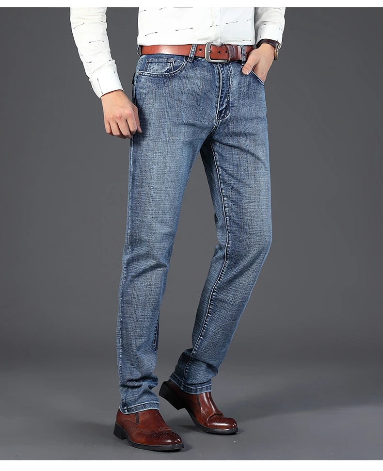 Wthinlee New Business Men's Jeans Casual Straight Stretch Fashion Classic Blue Black Work Denim Trousers Male Brand Clothing
