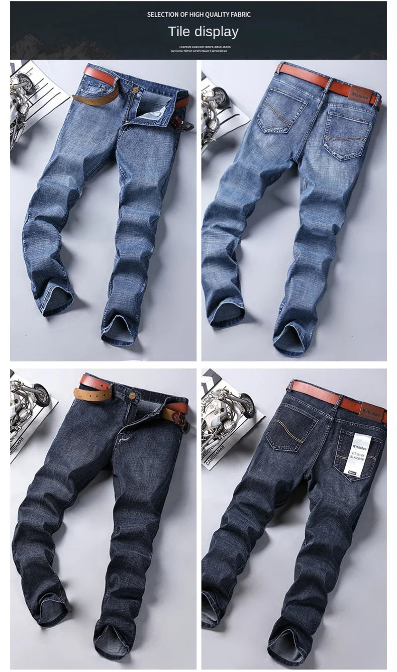 Wthinlee New Business Men's Jeans Casual Straight Stretch Fashion Classic Blue Black Work Denim Trousers Male Brand Clothing