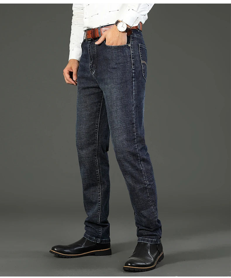 Wthinlee New Business Men's Jeans Casual Straight Stretch Fashion Classic Blue Black Work Denim Trousers Male Brand Clothing