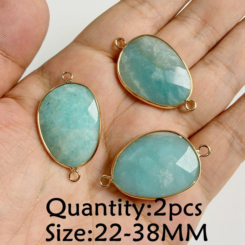 Natural Stone Amazonite Pendant Blue Semi-precious Pendants Connector Charm Make Jewelry Necklace Earring Accessories Finding