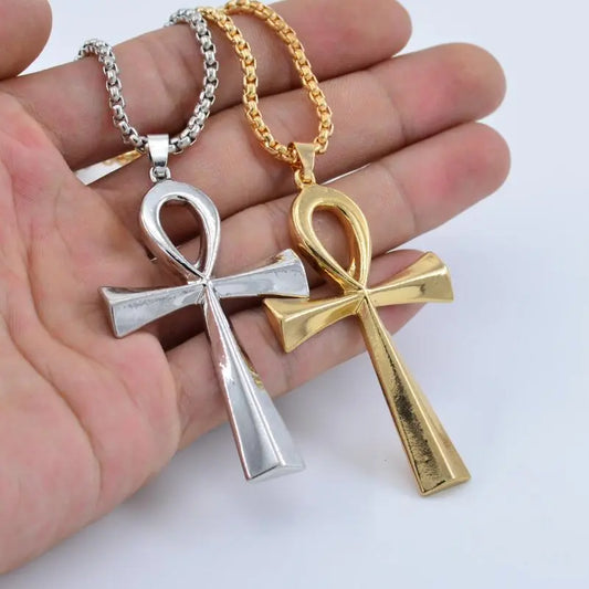 Stainless Steel Ankh Necklace Cross of Life Pendant God Ankh Cross Pendant Necklace Ward Off Evil Spirit Mummy Egyptian Jewelry