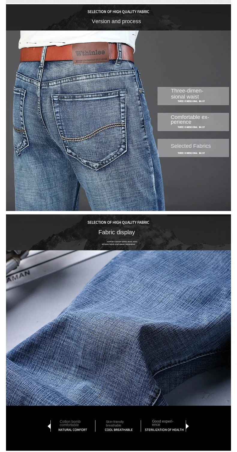 Wthinlee New Business Men's Jeans Casual Straight Stretch Fashion Classic Blue Black Work Denim Trousers Male Brand Clothing