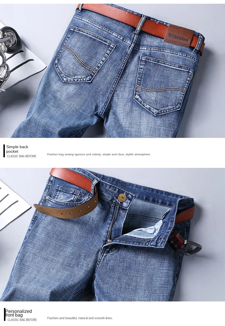 Wthinlee New Business Men's Jeans Casual Straight Stretch Fashion Classic Blue Black Work Denim Trousers Male Brand Clothing