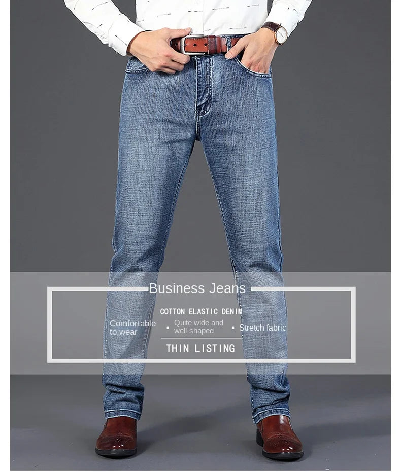 Wthinlee New Business Men's Jeans Casual Straight Stretch Fashion Classic Blue Black Work Denim Trousers Male Brand Clothing