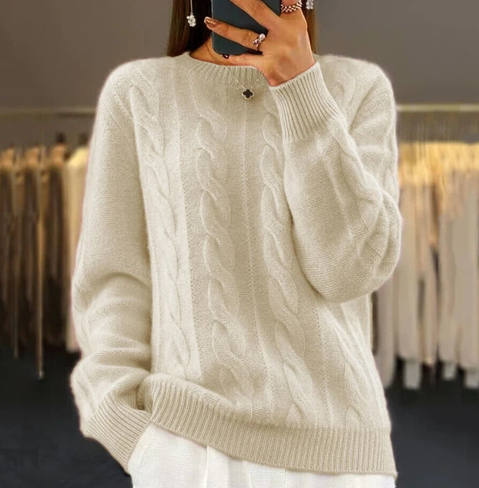 Women's Fashion Round Neck Solid Knit Upper Vintage Fried Dough Twists Pullover Sweater New Winter Female Casual Clothing