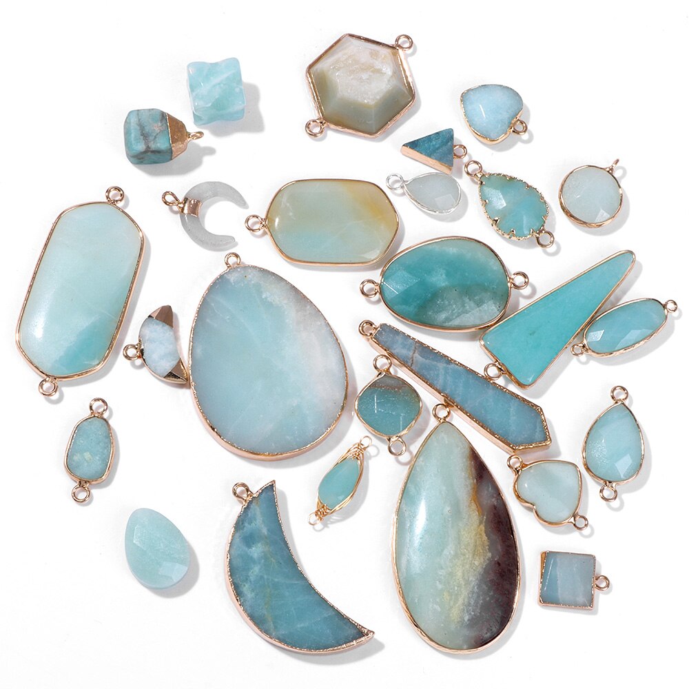 Natural Stone Amazonite Pendant Blue Semi-precious Pendants Connector Charm Make Jewelry Necklace Earring Accessories Finding