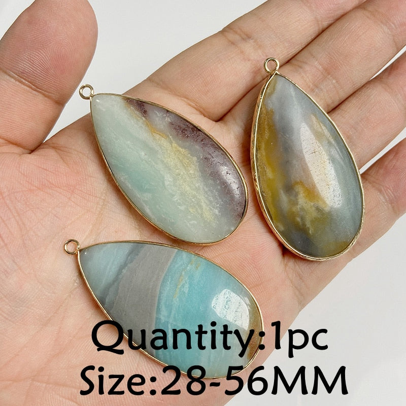 Natural Stone Amazonite Pendant Blue Semi-precious Pendants Connector Charm Make Jewelry Necklace Earring Accessories Finding