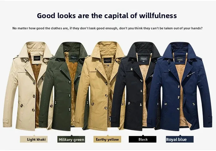 Men's Autumn Winter Jacket Thickened Pure Cotton Slim Fit Coat Long Length Korean Style plus Size Casual Outerwear