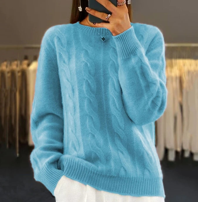 Women's Fashion Round Neck Solid Knit Upper Vintage Fried Dough Twists Pullover Sweater New Winter Female Casual Clothing