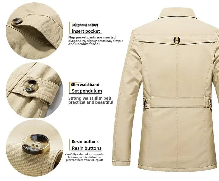 Men's Autumn Winter Jacket Thickened Pure Cotton Slim Fit Coat Long Length Korean Style plus Size Casual Outerwear