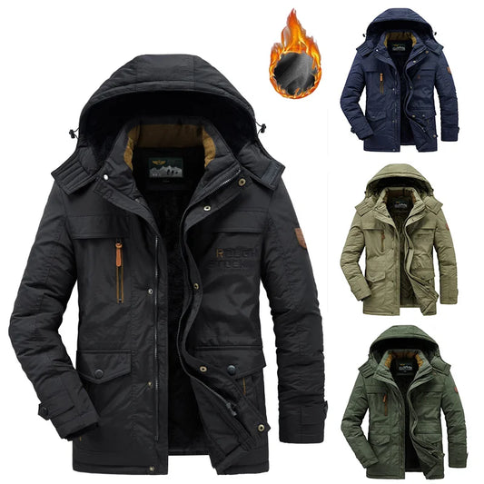 Winter Parkas Windproof Fashion Mens Military Parkas Casual Fleece Warm Removable Hat Men Aviator Windbreaker Cotton Jacket Male