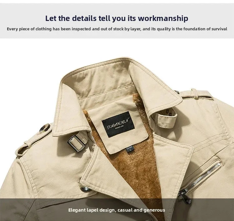 Men's Autumn Winter Jacket Thickened Pure Cotton Slim Fit Coat Long Length Korean Style plus Size Casual Outerwear