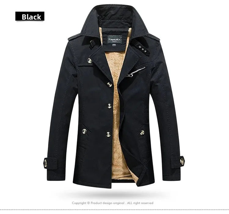Men's Autumn Winter Jacket Thickened Pure Cotton Slim Fit Coat Long Length Korean Style plus Size Casual Outerwear