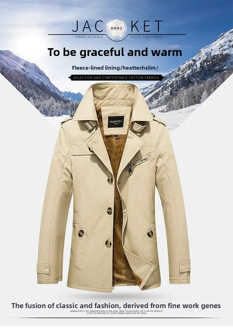 Men's Autumn Winter Jacket Thickened Pure Cotton Slim Fit Coat Long Length Korean Style plus Size Casual Outerwear