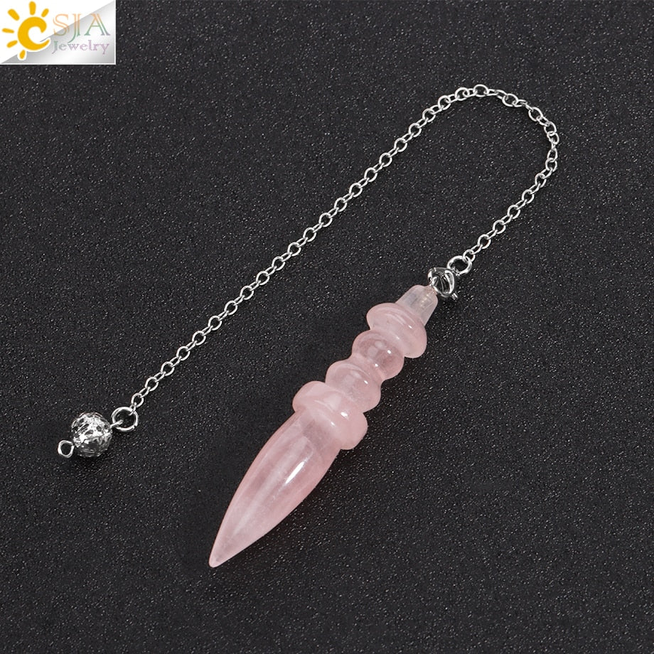 Reiki Pink Quartz Pendulum for Dowsing Natural Stone Cone Pendant Amethysts Crystals Amulet Divination Spiritual Pendulos  H180